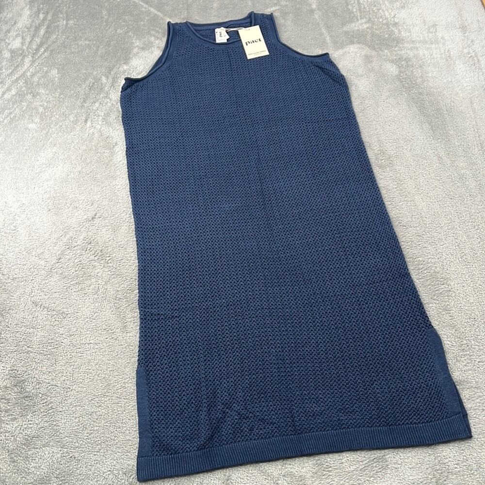 NEW Pact L Women’s French Navy Beachside Linen‎ Crochet Cover-Up Dress